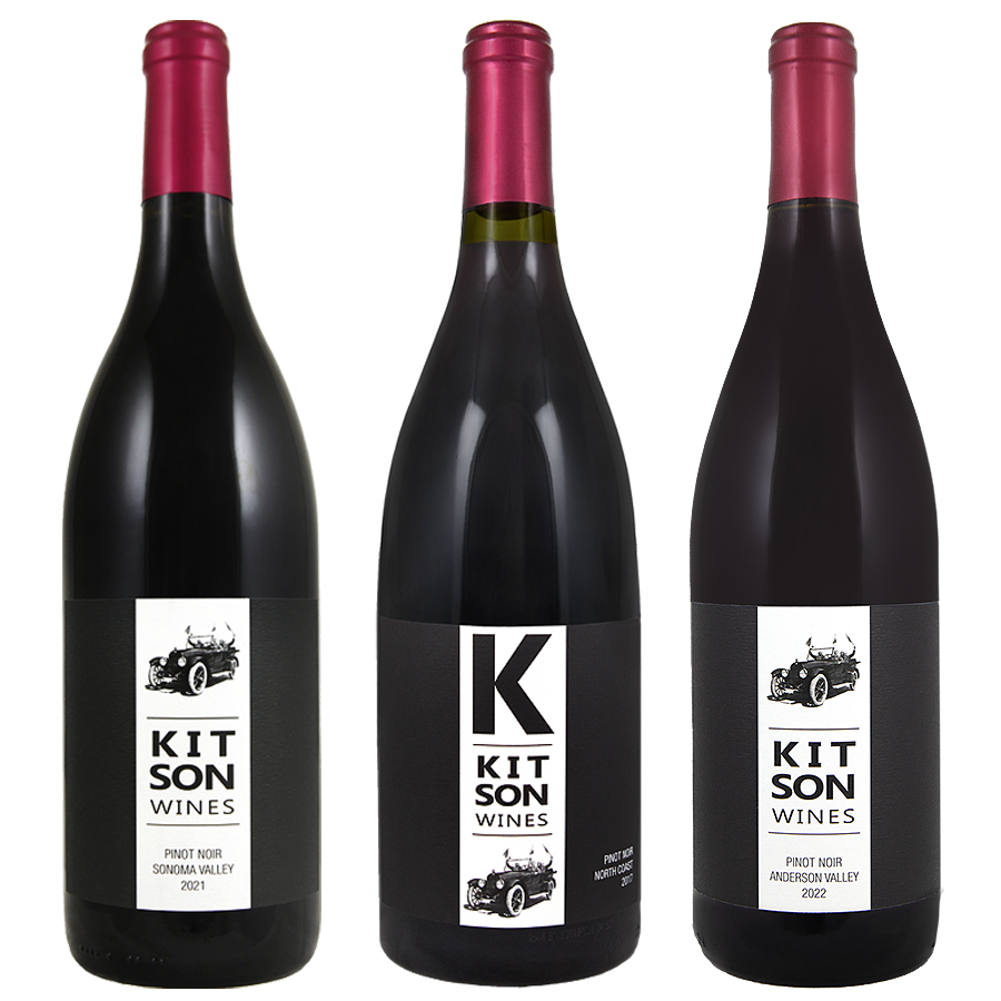 bottle images of the 3 Pinot Noirs in the pack.